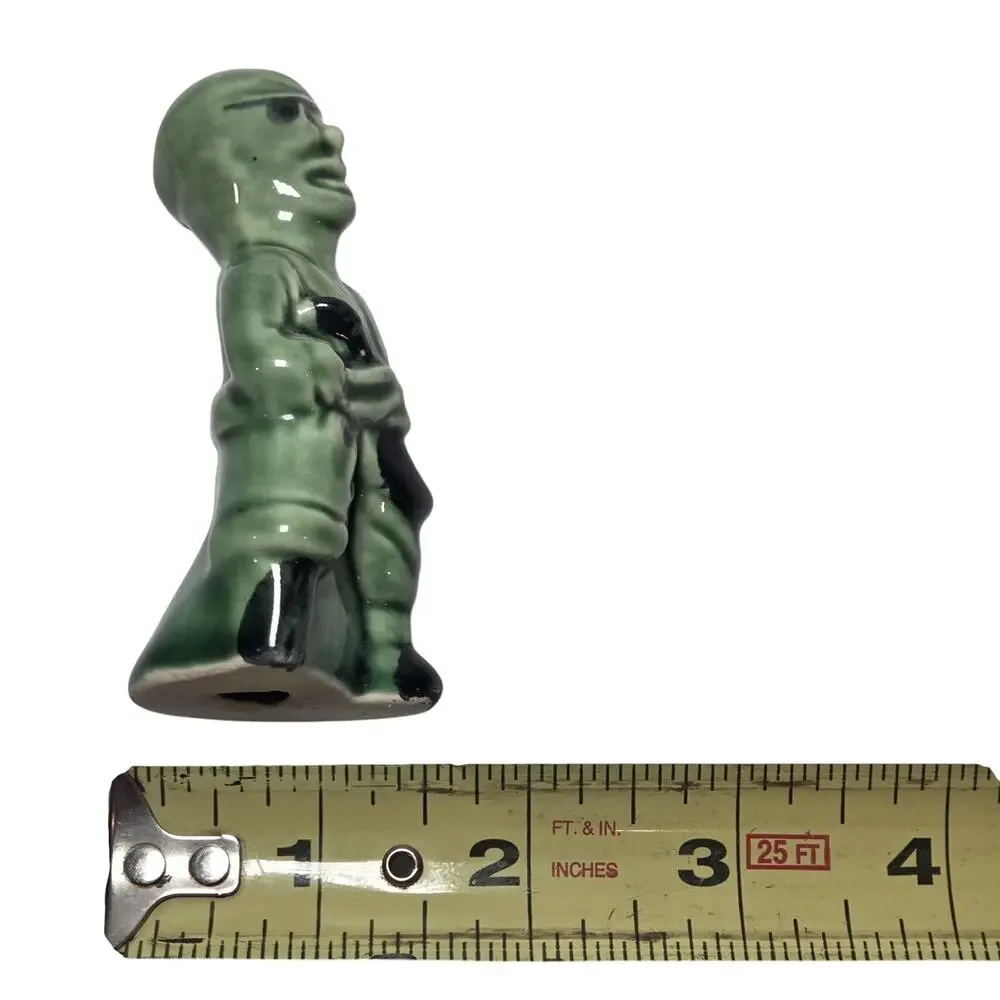 Vintage MCM Green Pirate Salt & Pepper Shakers Ceramic Figural Pair